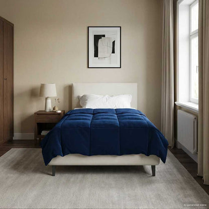 Duvet Invernale Trapuntato Blu Scuro 155 x 220 cm Microfibra | homemem39