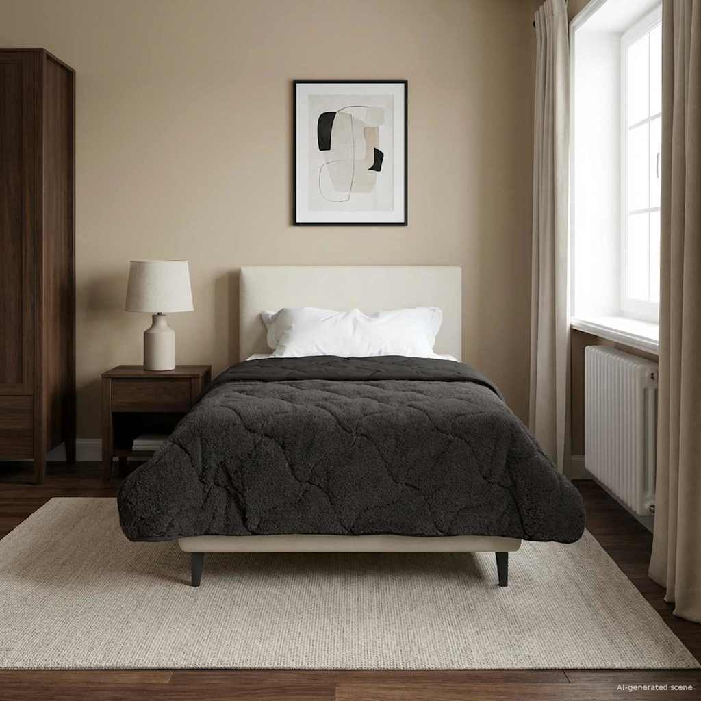 Duvet Estivo Antracite 135 x 200 cm Microfibra e Fleece Teddy | homemem39