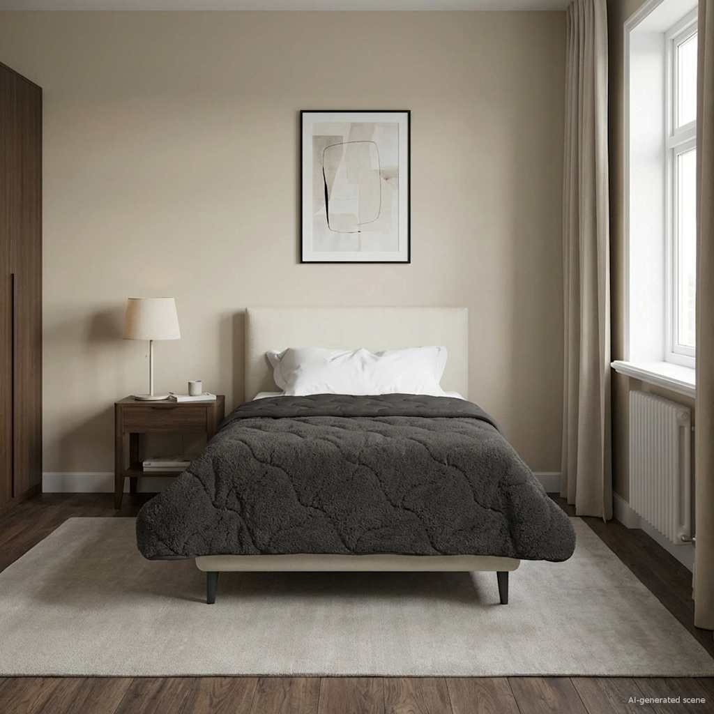 Duvet Estivo Antracite 140 x 220 cm Microfibra e Fleece Teddy | homemem39