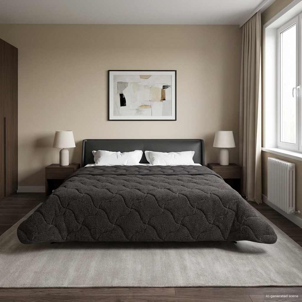 Duvet Estivo Antracite 200 x 220 cm Microfibra e Fleece Teddy | homemem39