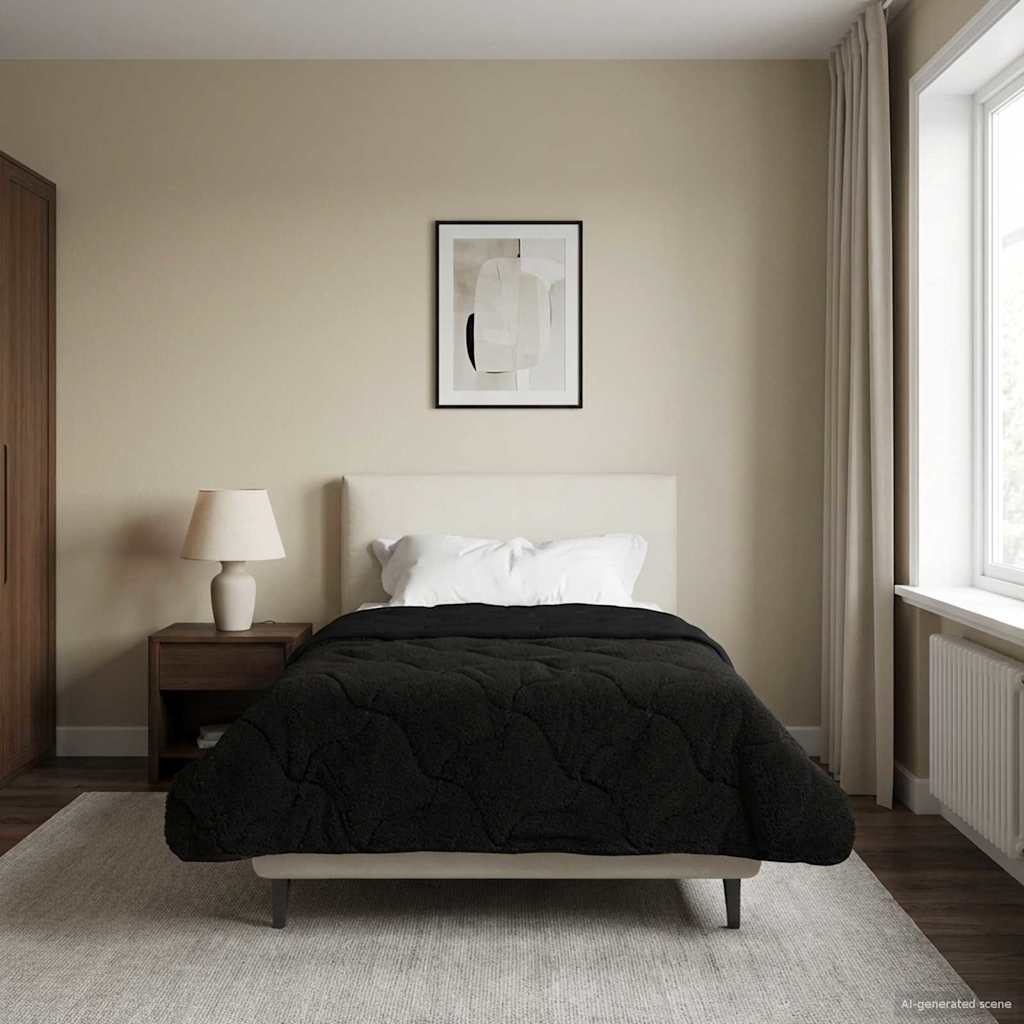 Duvet Estivo Nero 140 x 200 cm Microfibra e Fleece Teddy | homemem39