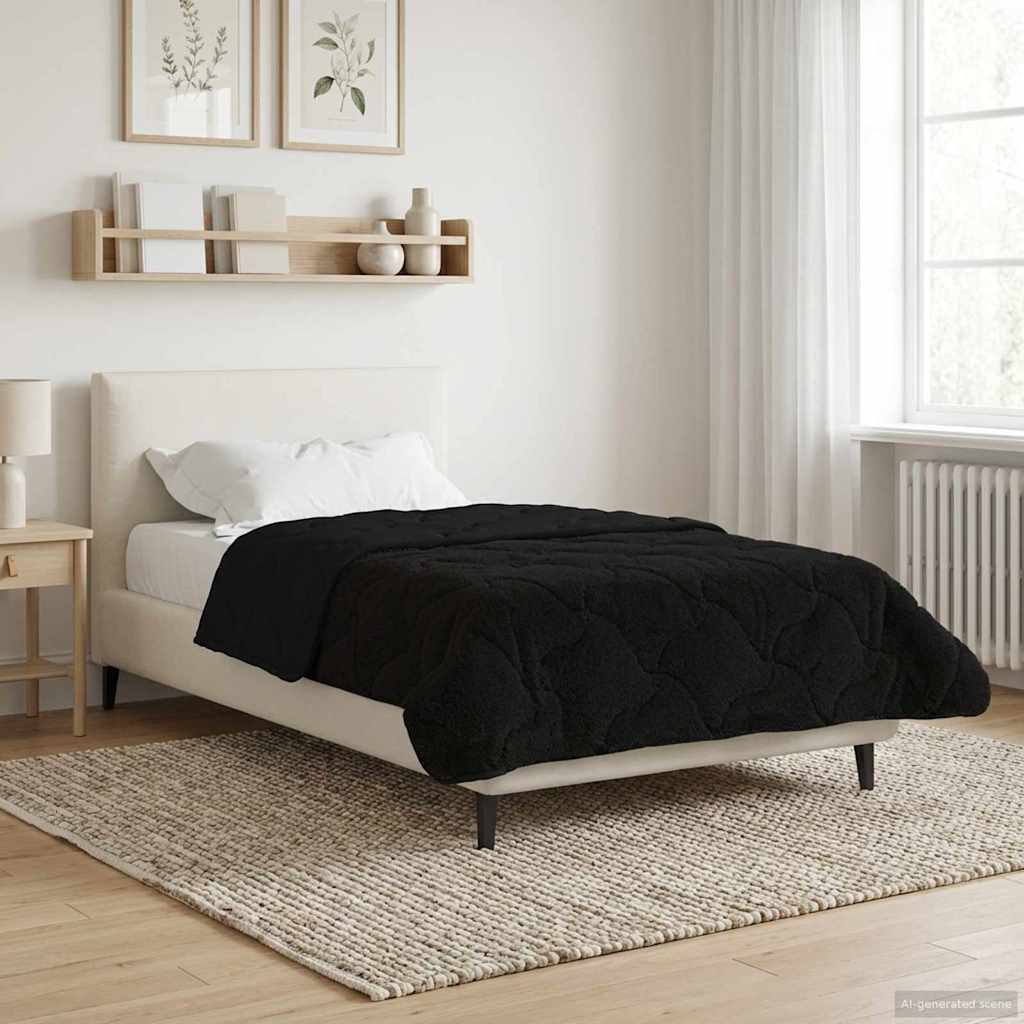 Duvet Estivo Nero 155 x 200 cm Microfibra e Fleece Teddy | homemem39
