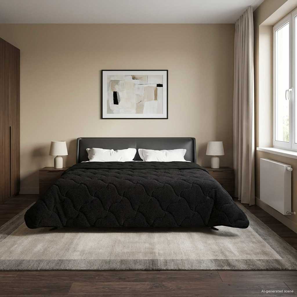 Duvet Estivo Nero 220 x 240 cm Microfibra e Fleece Teddy | homemem39