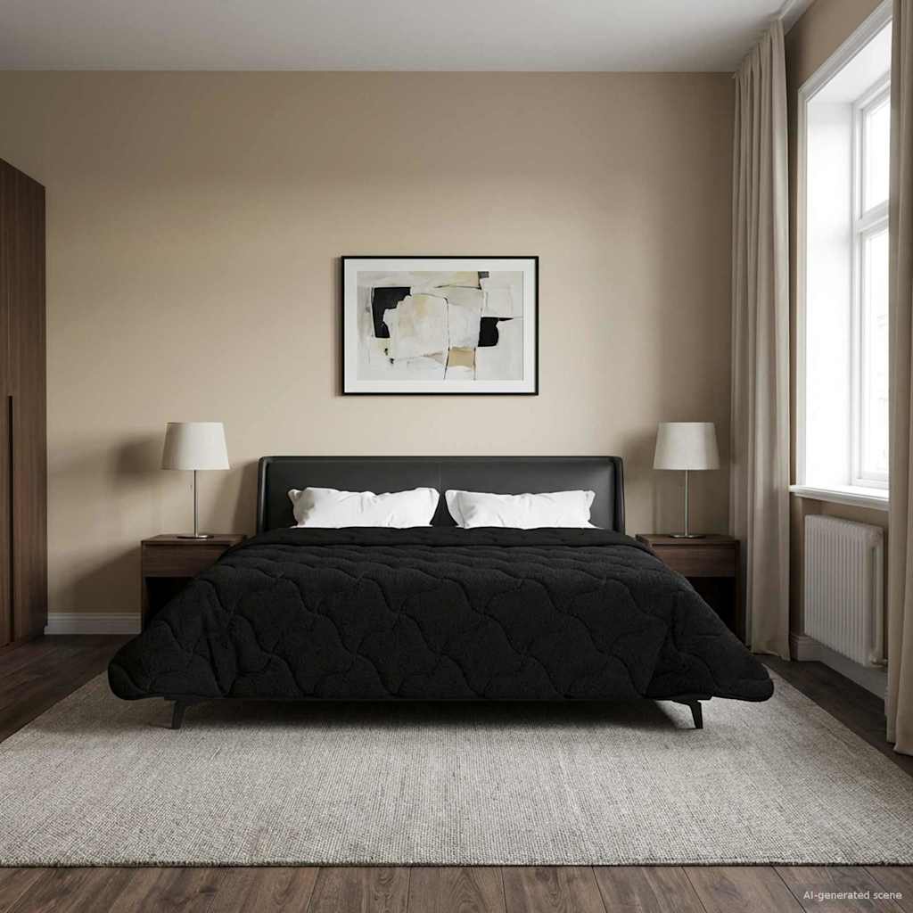 Duvet Estivo Nero 240 x 260 cm Microfibra e Fleece Teddy | homemem39