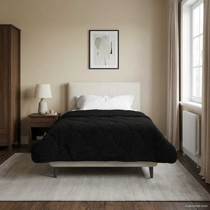 Duvet Invernale Nero 140 x 220 cm Microfibra e Fleece Teddy | homemem39