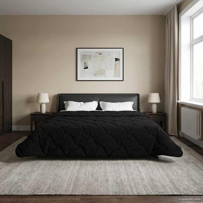 Duvet Invernale Nero 200 x 200 cm Microfibra e Fleece Teddy | homemem39