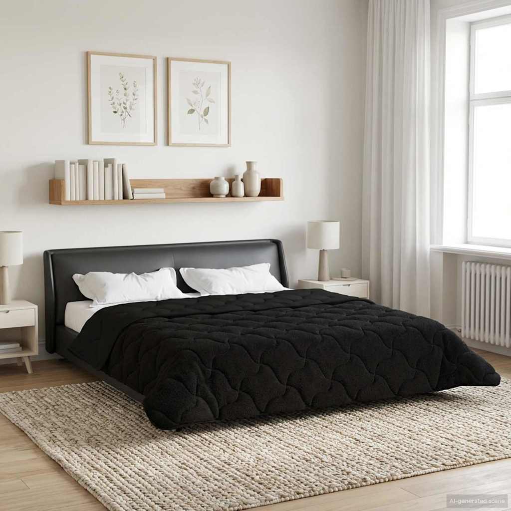 Duvet Invernale Nero 200 x 240 cm Microfibra e Fleece Teddy | homemem39