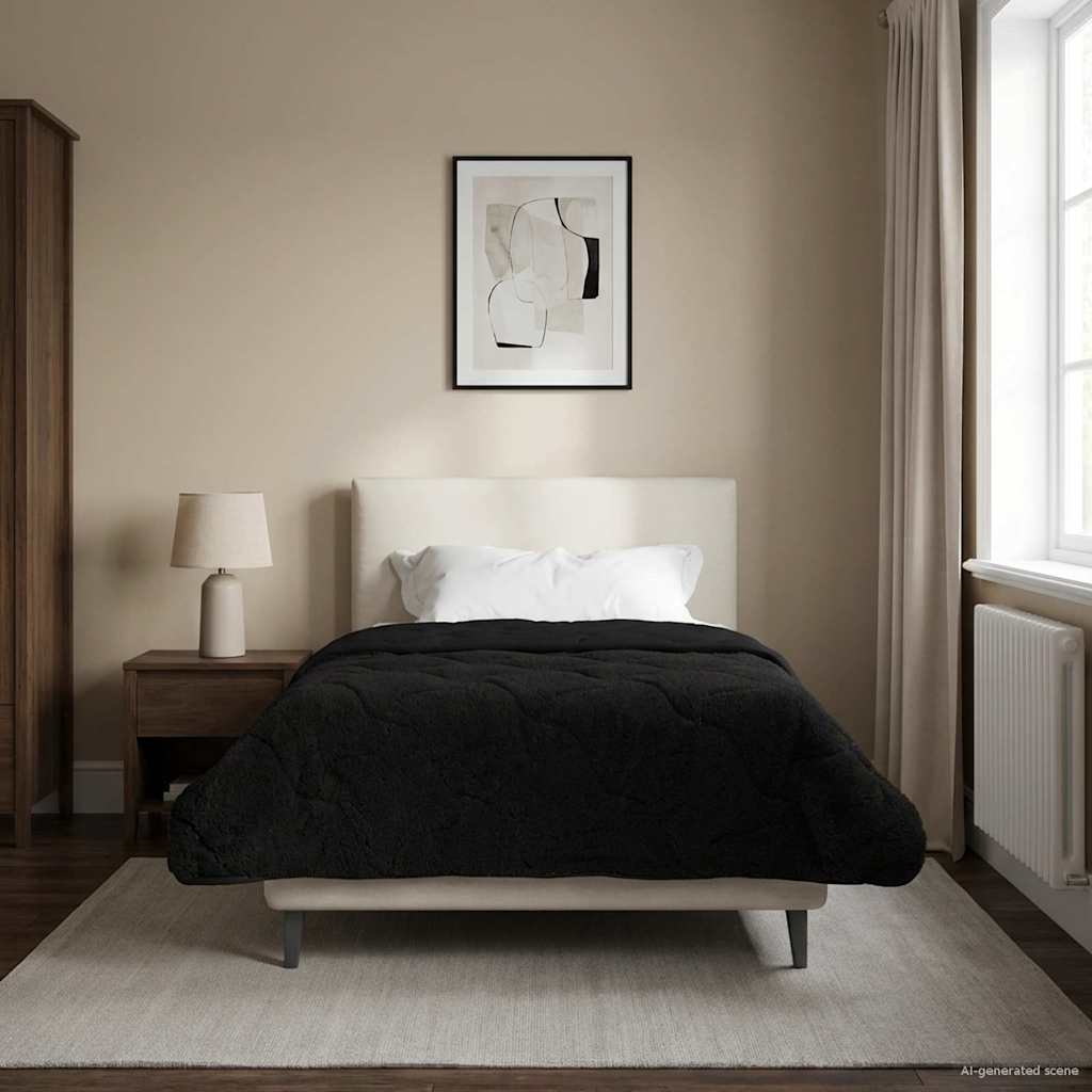 Duvet Invernale Nero 155 x 220 cm Microfibra e Fleece Teddy | homemem39