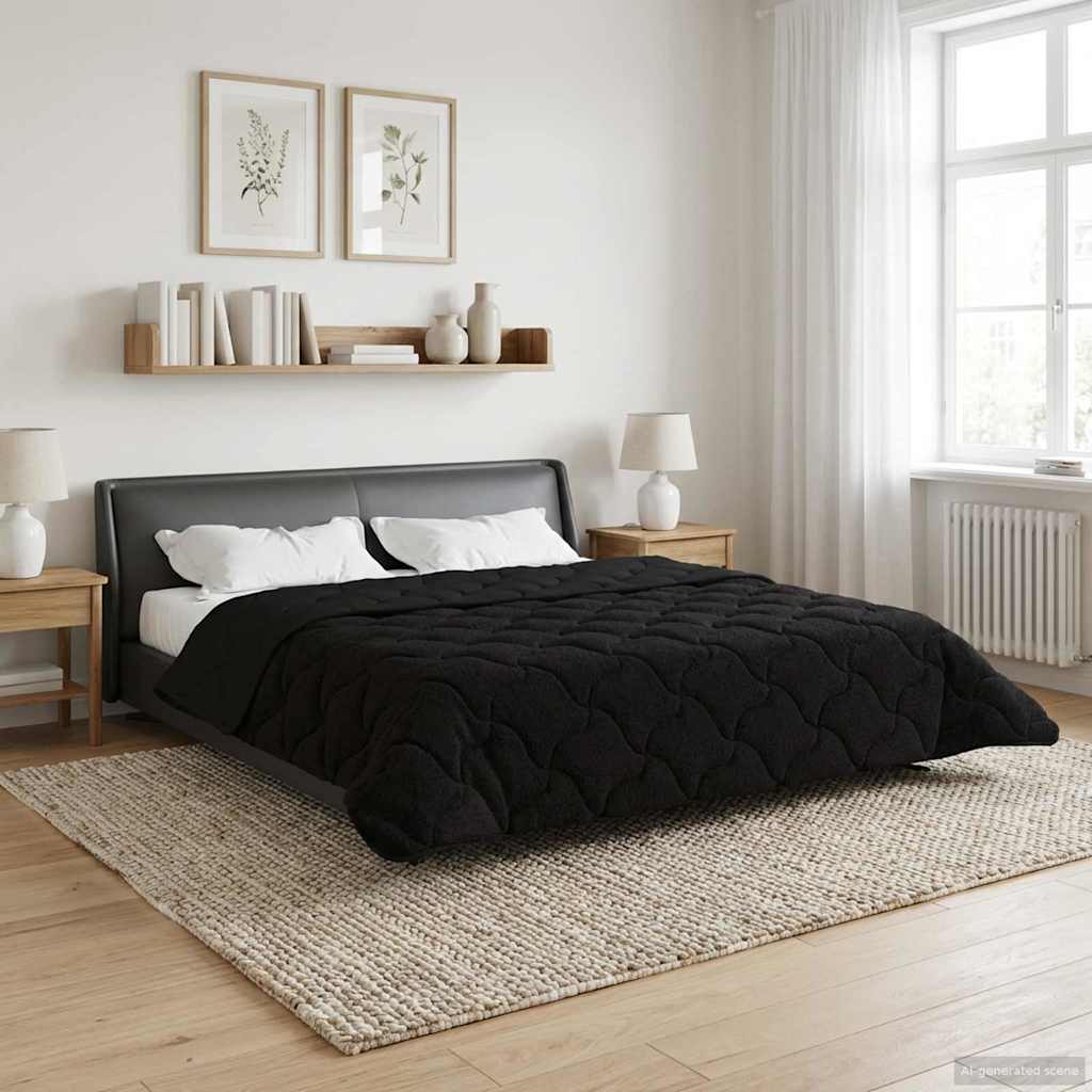 Duvet Invernale Nero 200 x 220 cm Microfibra e Fleece Teddy | homemem39