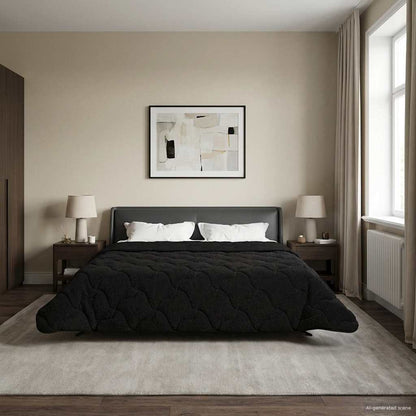 Duvet Invernale Nero 220 x 240 cm Microfibra e Fleece Teddy | homemem39