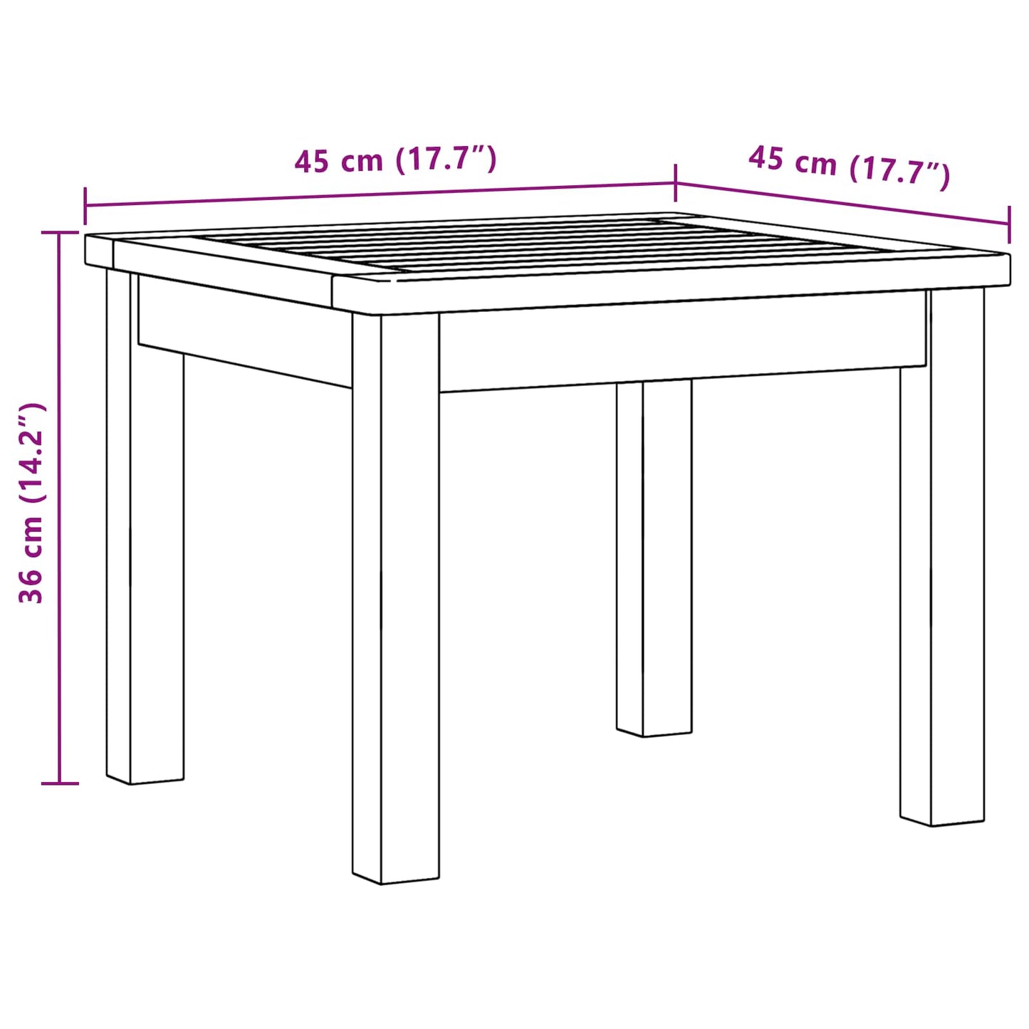 Tavolino da salotto Acacia chiaro 45 x 45 x 36 cm