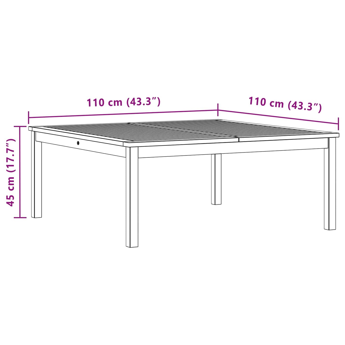 Tavolino da salotto Acacia chiaro 110 x 110 x 45 cm