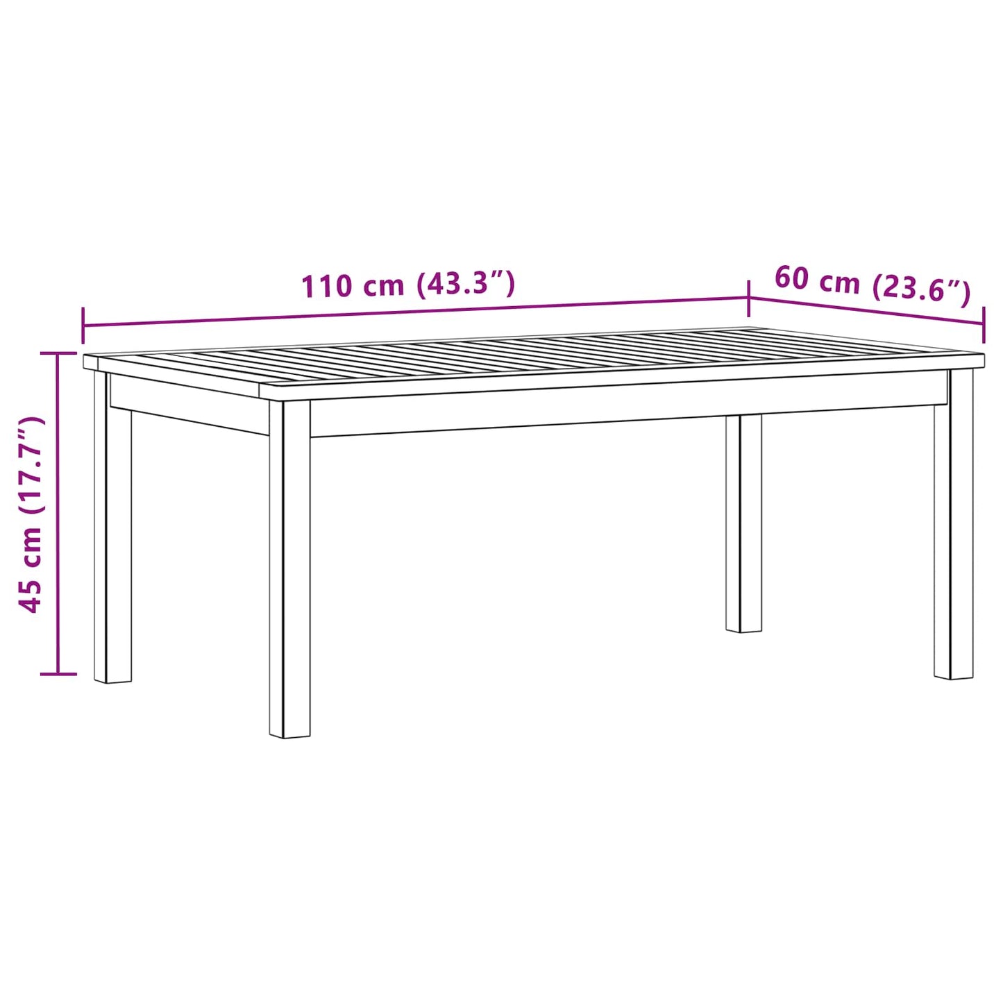 Tavolino da salotto Acacia chiaro 110 x 60 x 45 cm