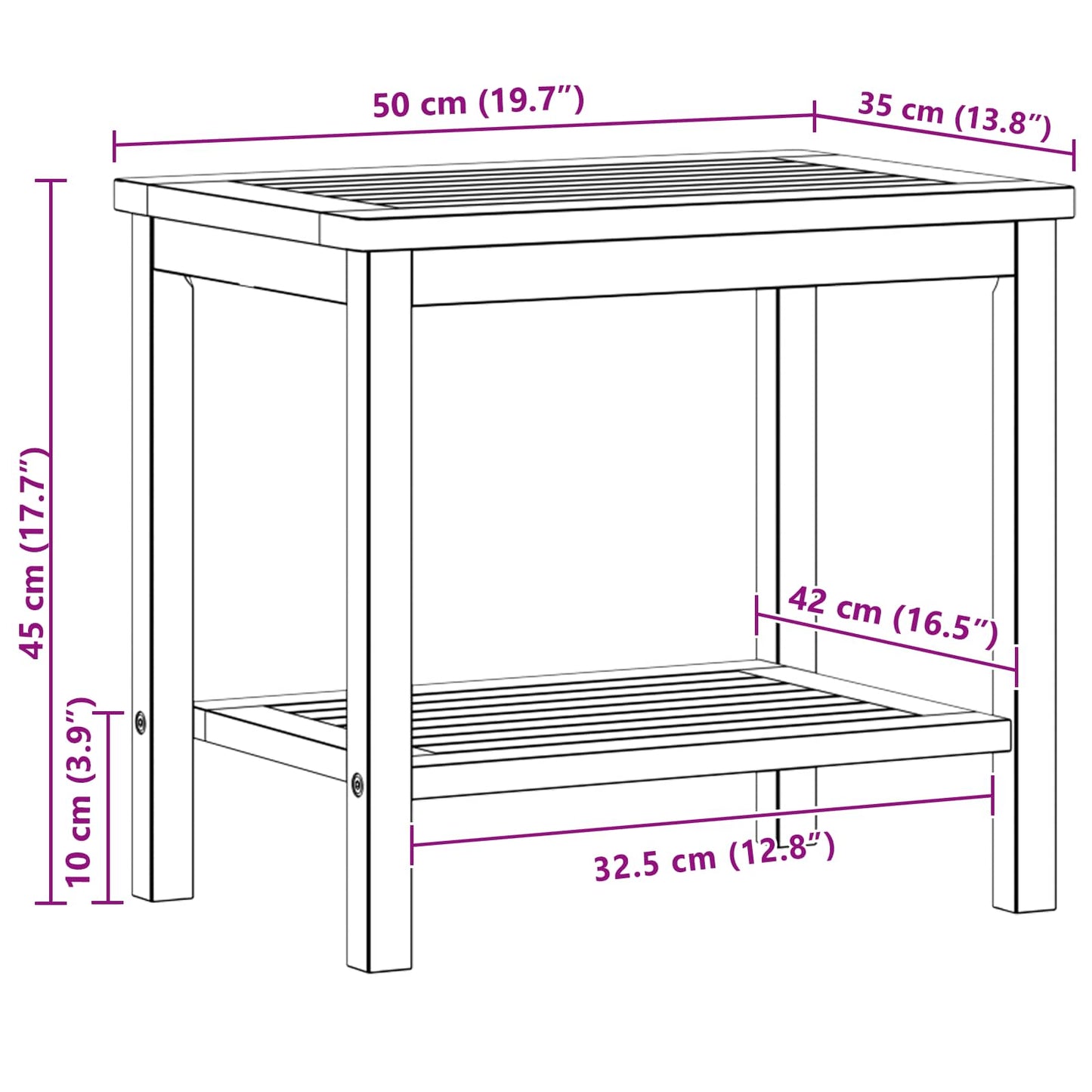 Tavolo laterale Olio Naturale 50 x 35 x 45 cm | homemem39
