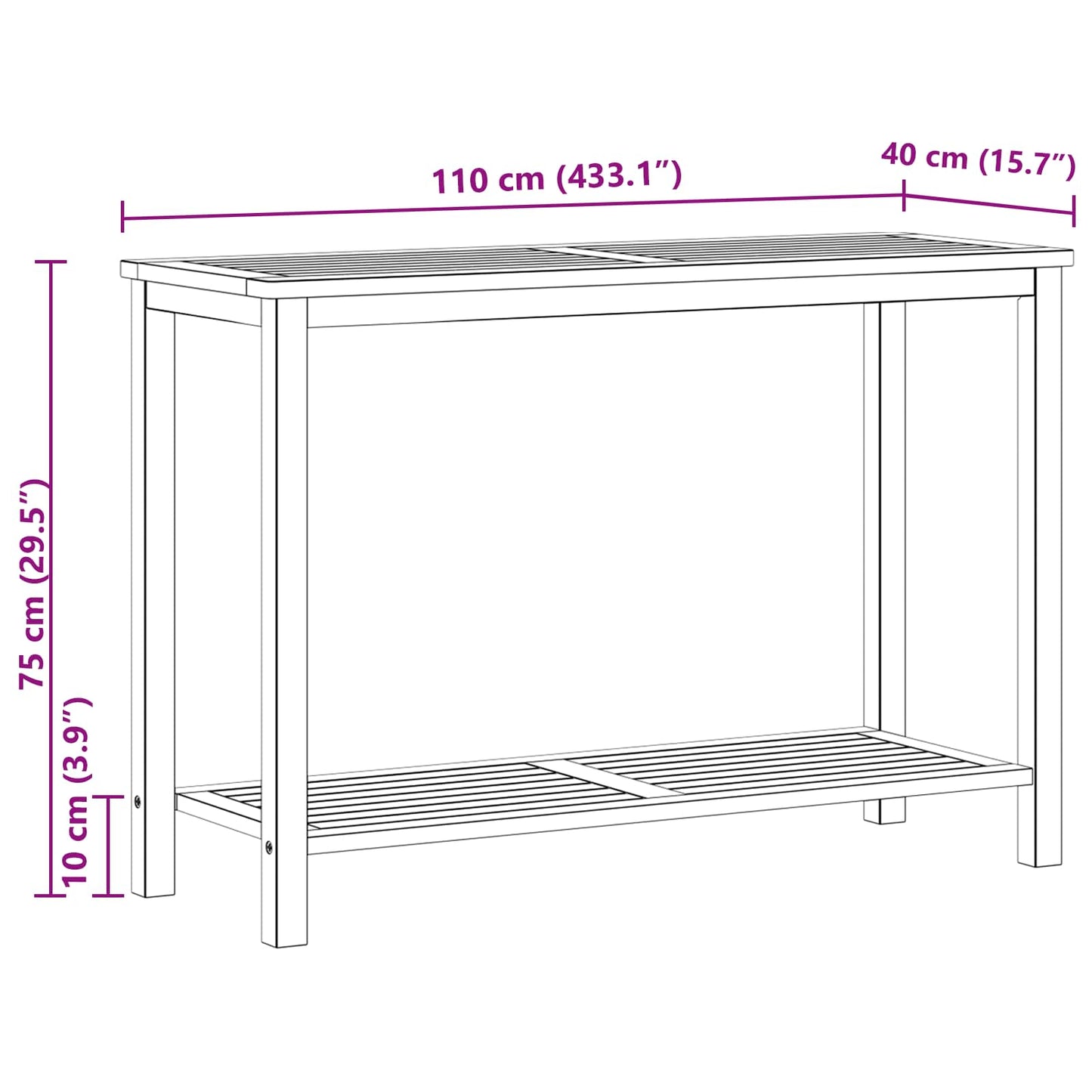 Tavolo consolle da giardino Acacia chiaro 110 x 40 x 75 cm | homemem39