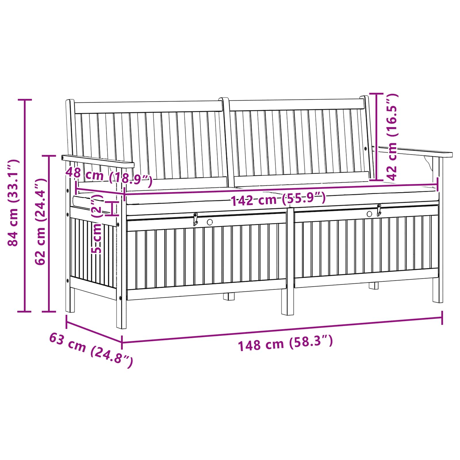 Panchina con contenitore con cuscino con porta 148 x 63 x 84 cm | homemem39