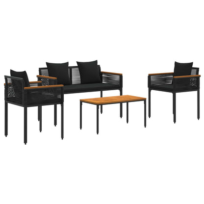 Set di Mobili da Esterno con cuscino 4 pcs Nero polyrattan | homemem39