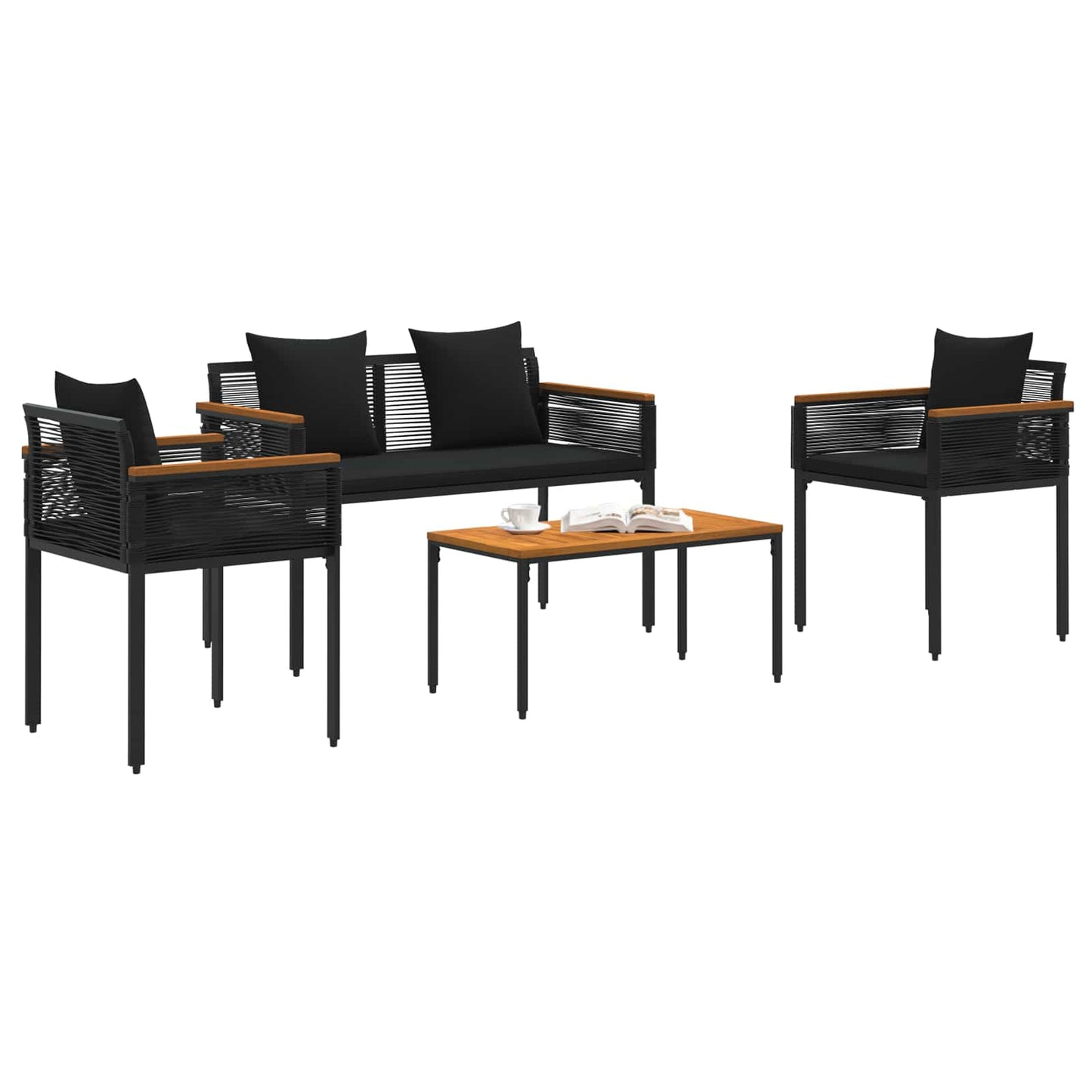 Set di Mobili da Esterno con cuscino 4 pcs Nero polyrattan | homemem39