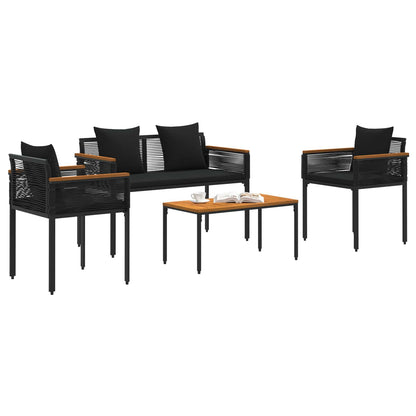 Set di Mobili da Esterno con cuscino 4 pcs Nero polyrattan | homemem39