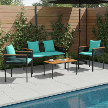 Set di Mobili da Esterno con cuscino Nero e Turchese polyrattan | homemem39