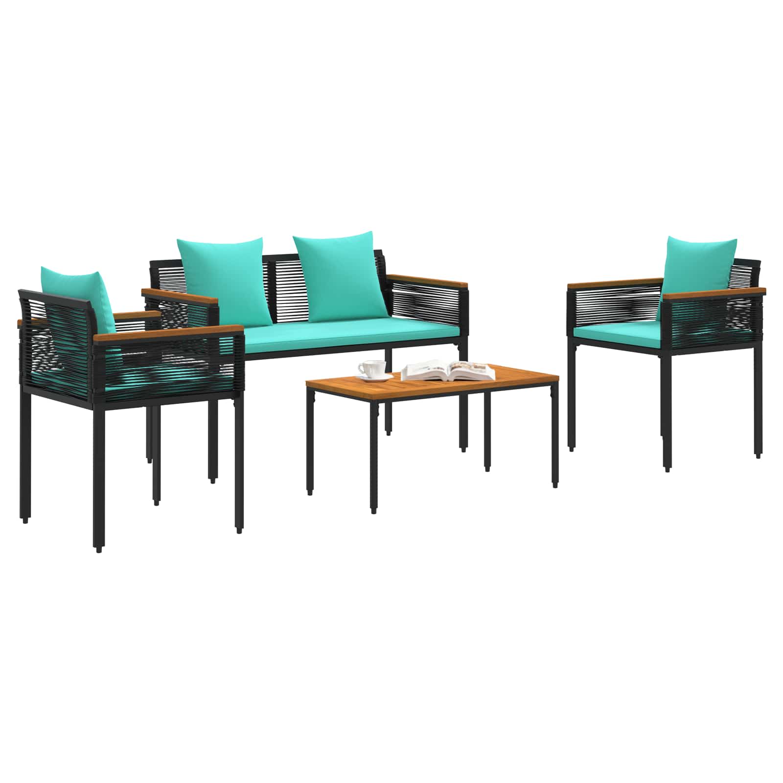 Set di Mobili da Esterno con cuscino Nero e Turchese polyrattan | homemem39