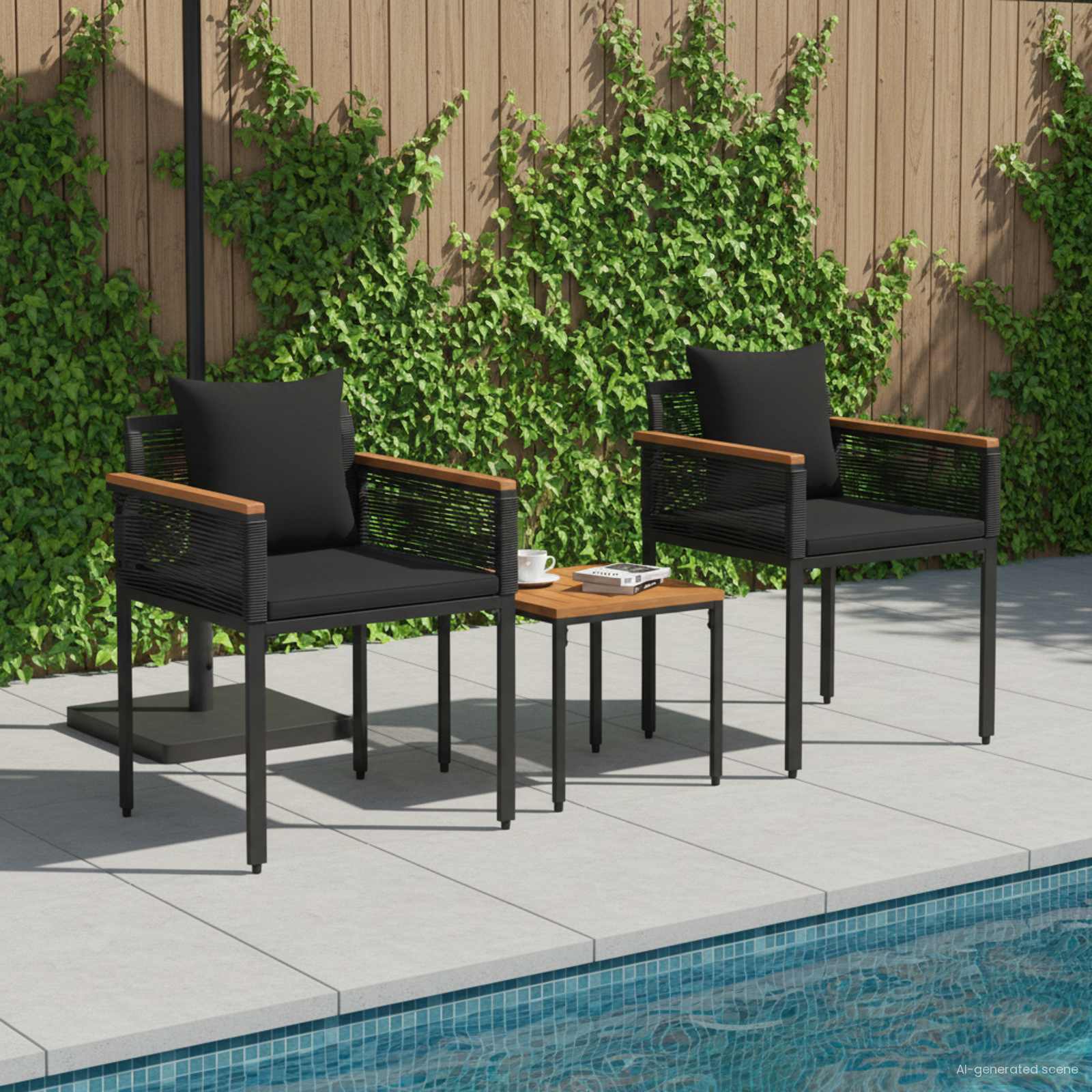 Set di Mobili da Esterno con cuscino Nero polyrattan | homemem39