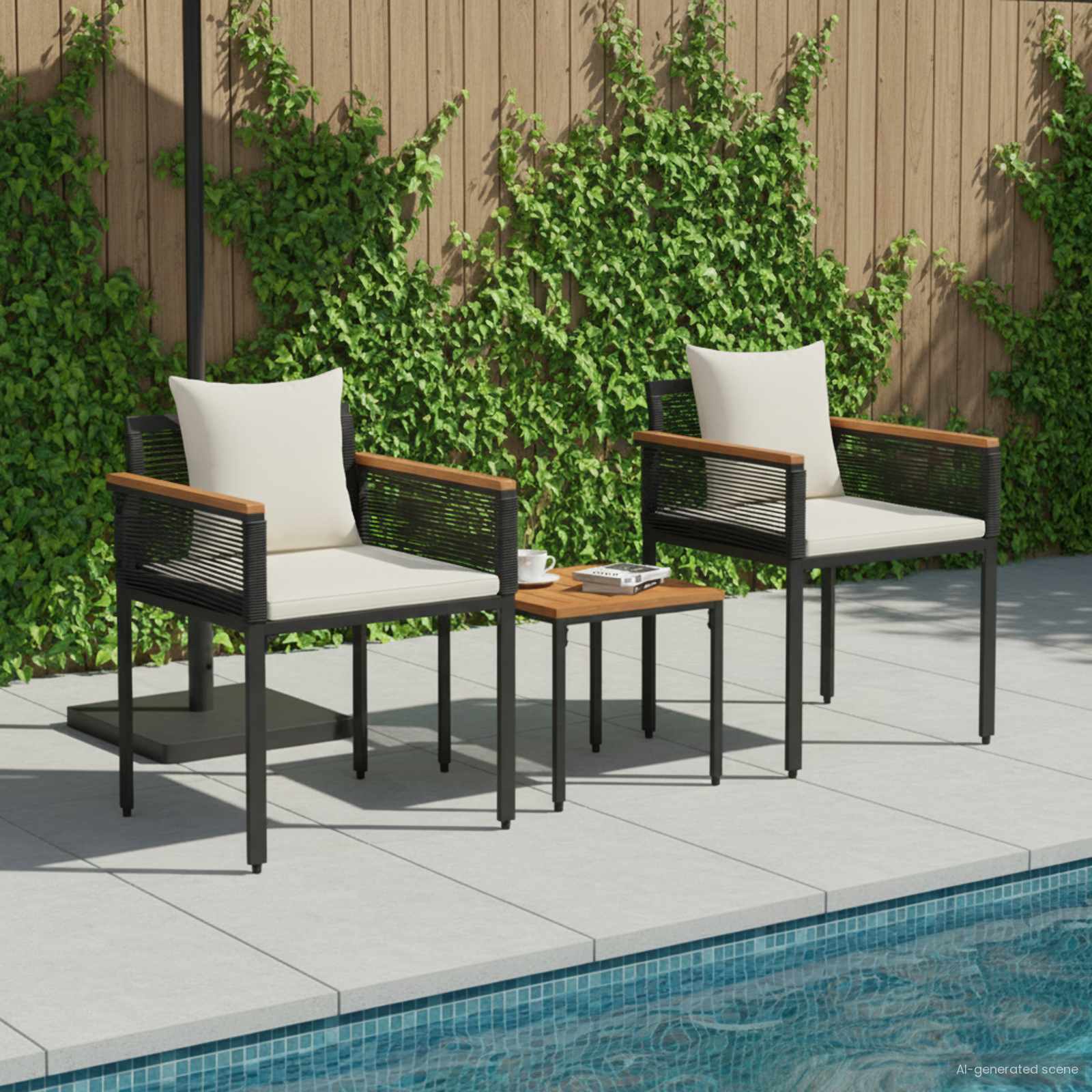 Set di Mobili da Esterno Nero e Bianco Crema polyrattan | homemem39