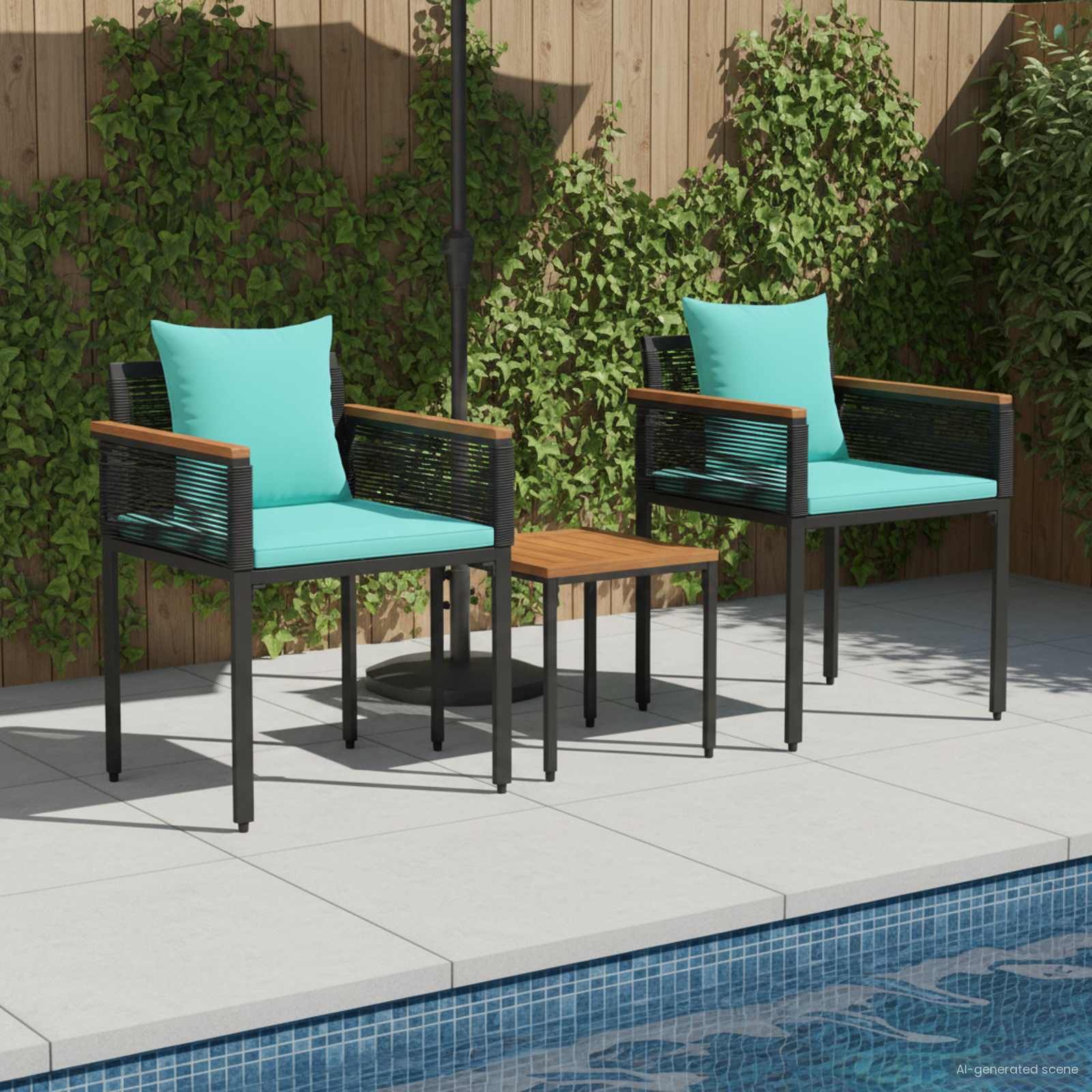 Set di Mobili da Esterno con cuscino Nero e Turchese polyrattan | homemem39