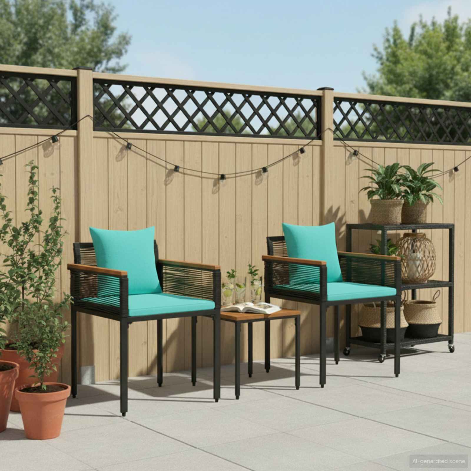 Set di Mobili da Esterno con cuscino Nero e Turchese polyrattan | homemem39
