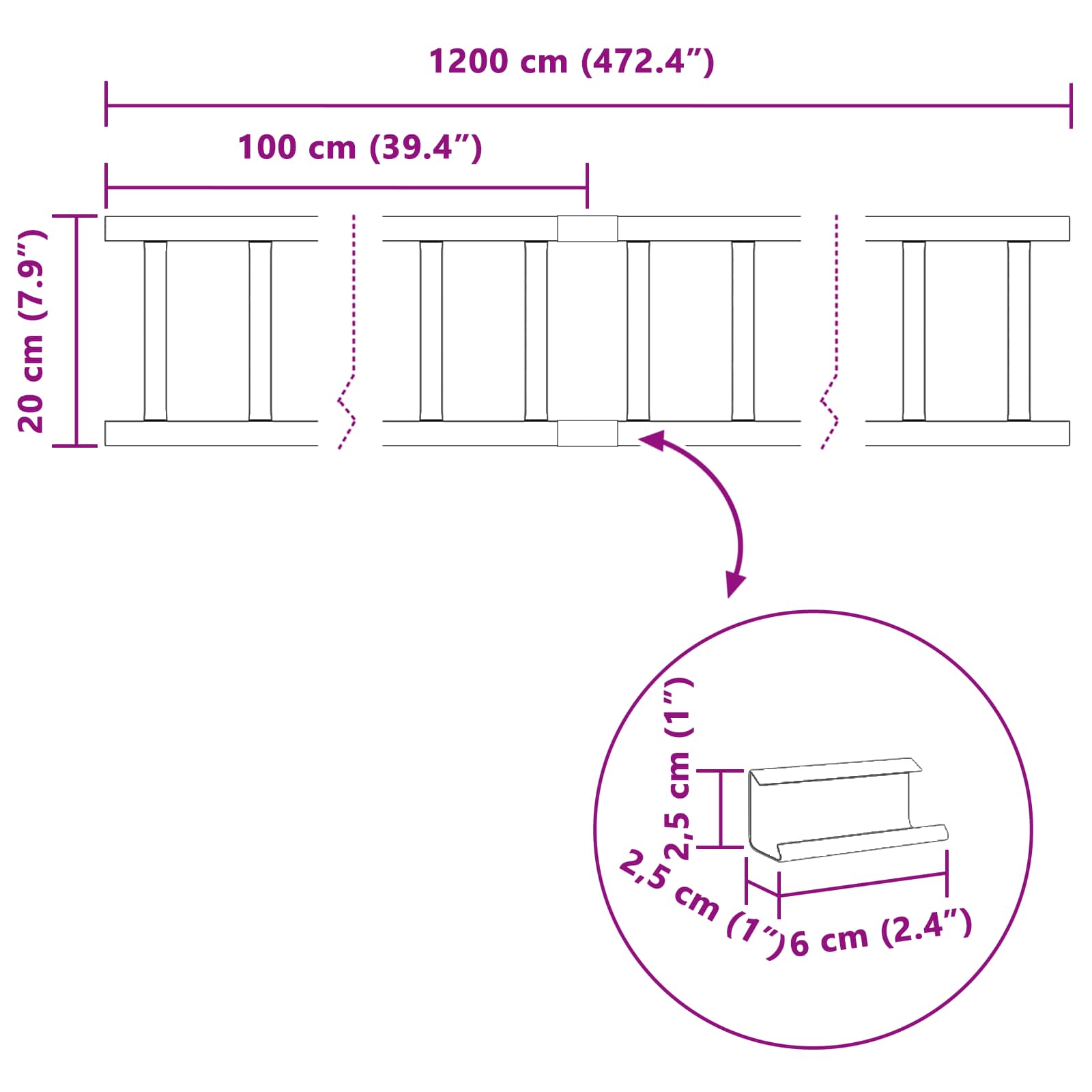 Guardia per neve sul tetto 1200 x 2,5 x 20 cm Acciaio | homemem39