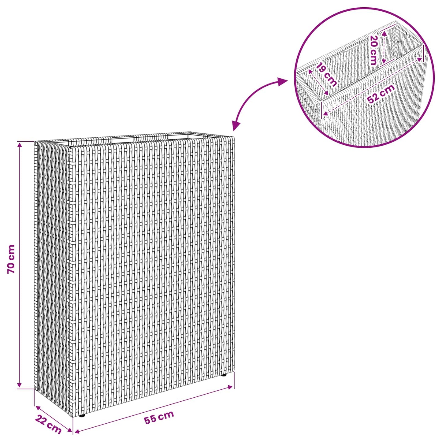 Vasetto alto Nero 55 x 22 x 70 cm polyrattan | homemem39