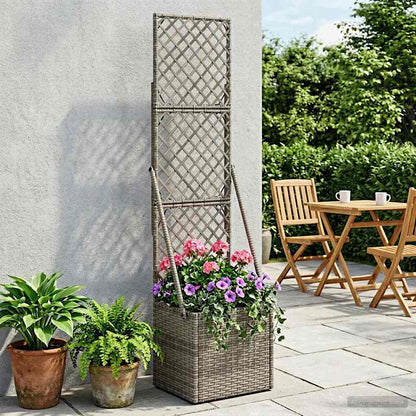 Vaso da Giardino con Trellis Grigio 35 x 30 x 135 cm polyrattan | homemem39
