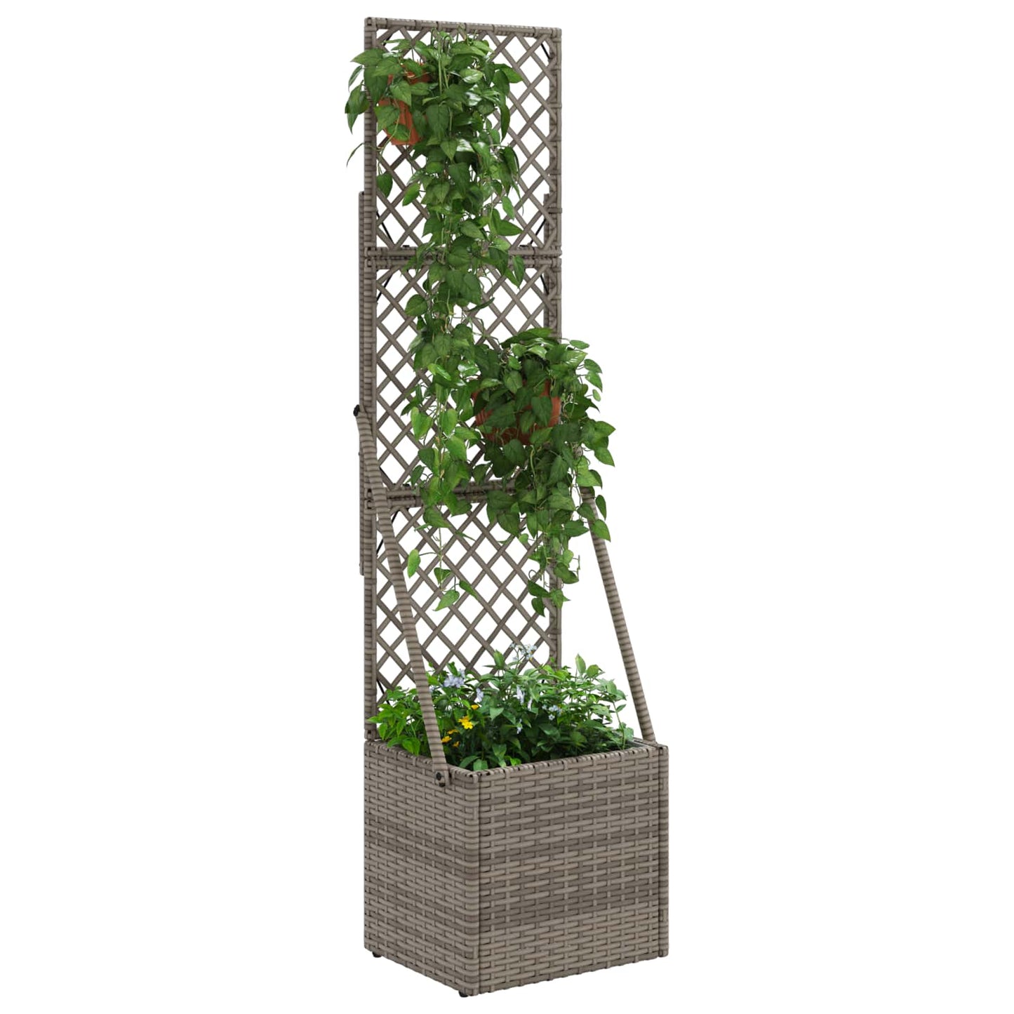 Vaso da Giardino con Trellis Grigio 35 x 30 x 135 cm polyrattan | homemem39