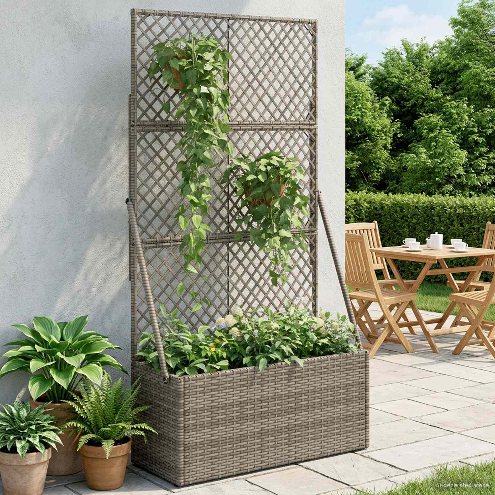 Vaso da Giardino con Trellis Grigio 70 x 30 x 135 cm polyrattan | homemem39