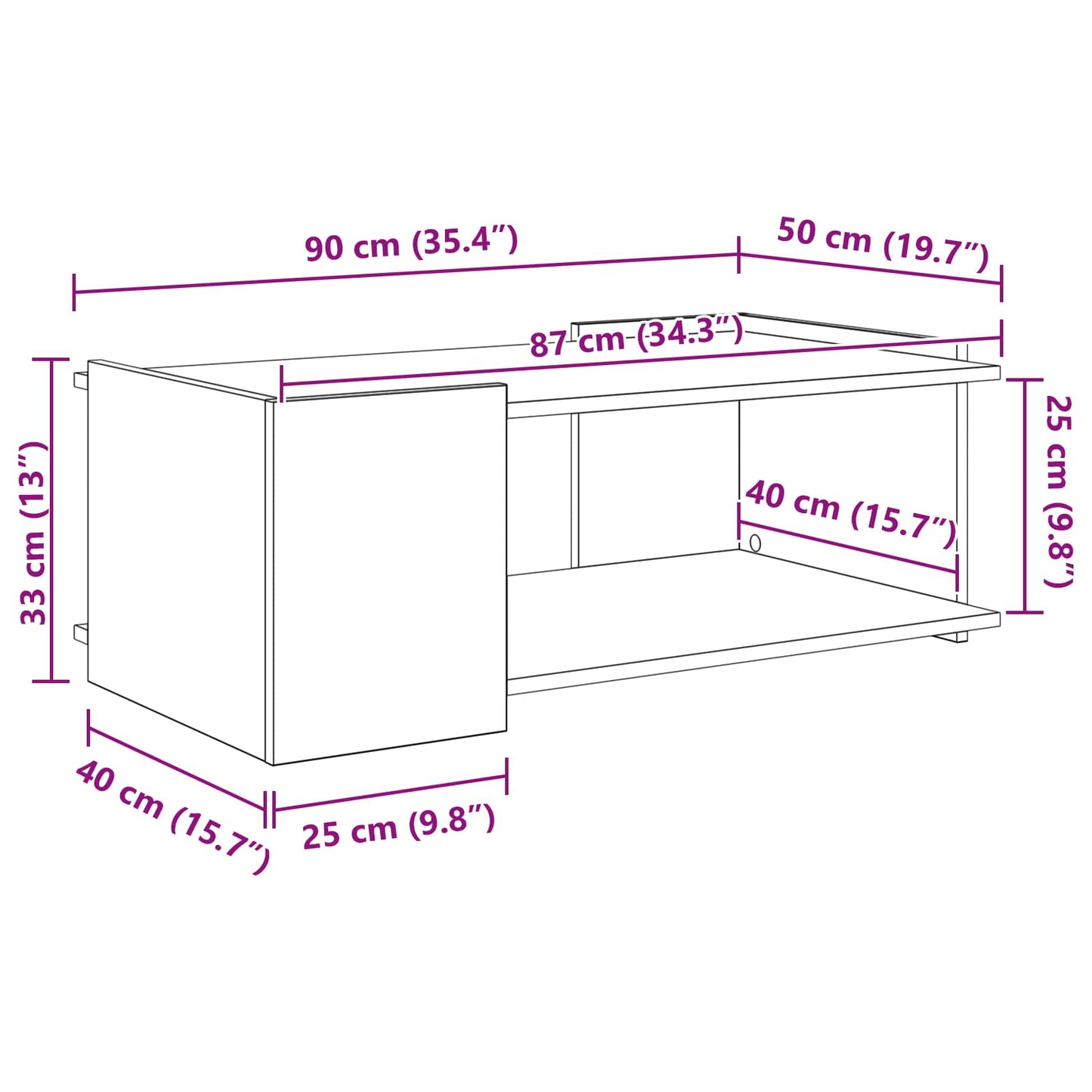 Tavolino da salotto Rovere Sonoma 90 x 50 x 33 cm