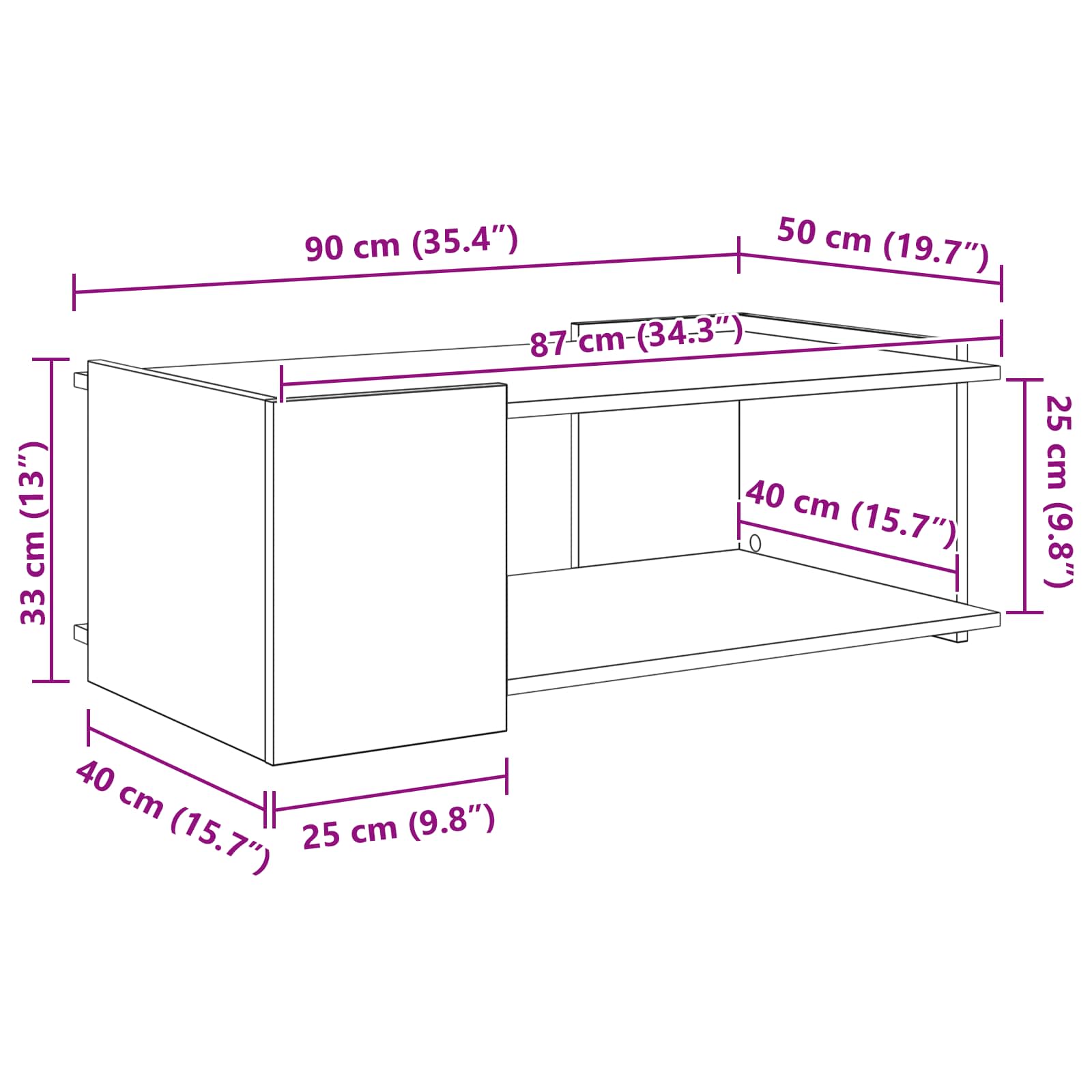 Tavolino da salotto Rovere Fumo 90 x 50 x 33 cm | homemem39
