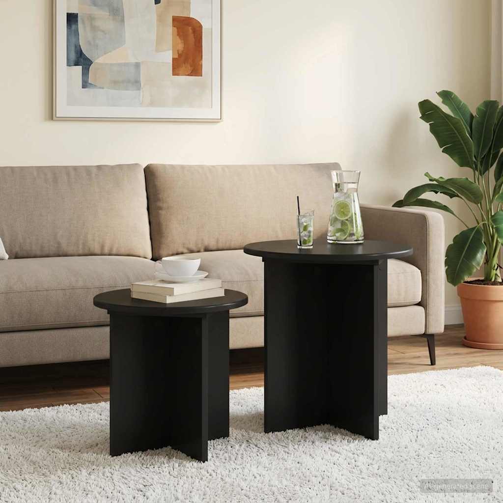 Set tavolini 2 pz Rovere Nero Ø 45 x 45 cm Legno ingegnerizzato