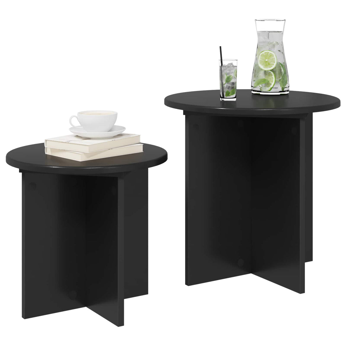 Set tavolini 2 pz Rovere Nero Ø 45 x 45 cm Legno ingegnerizzato