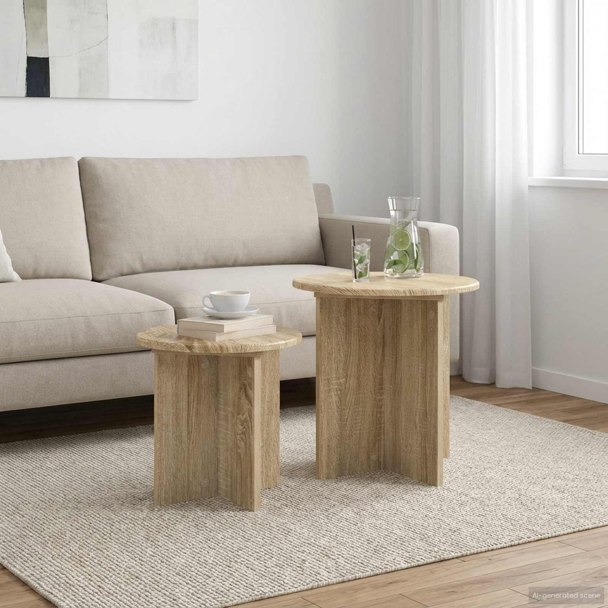 Set tavolini 2 pz Rovere Sonoma Ø 45 x 45 cm