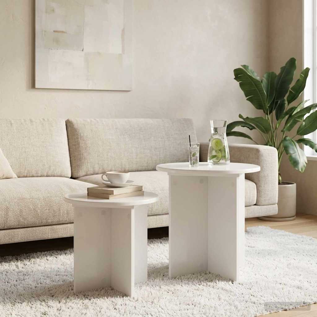 Set tavolini 2 pcs Bianco Lucido Legno ingegnerizzato | homemem39