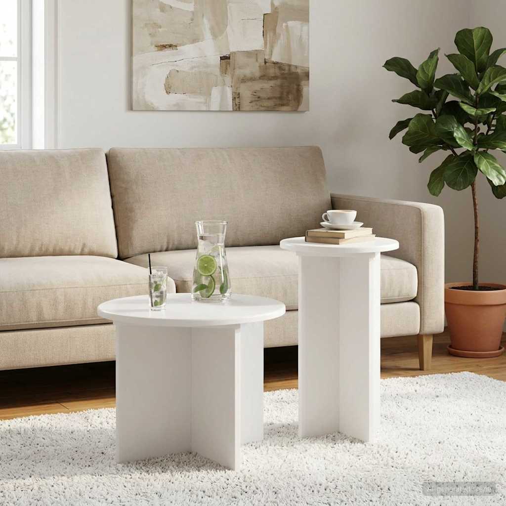 Set tavolini 2 pz Bianco Ø 45 x 35 cm Legno ingegnerizzato
