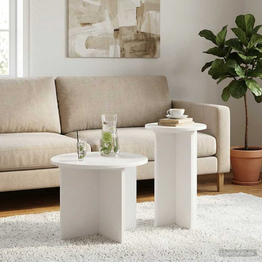 Set tavolini 2 pz Bianco Ø 45 x 35 cm Legno ingegnerizzato