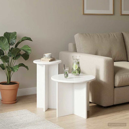 Set tavolini 2 pz Bianco Ø 45 x 35 cm Legno ingegnerizzato