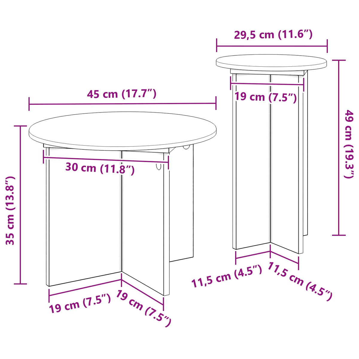 Set tavolini 2 pz Bianco Ø 45 x 35 cm Legno ingegnerizzato
