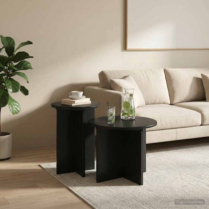 Set tavolini 2 pz Rovere Nero Ø 45 x 35 cm Legno ingegnerizzato
