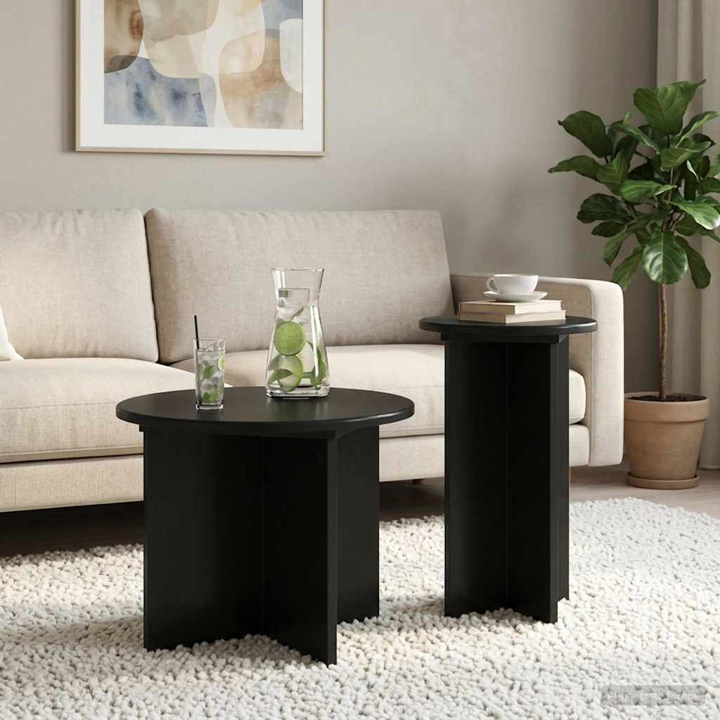 Set tavolini 2 pz Rovere Nero Ø 45 x 35 cm Legno ingegnerizzato