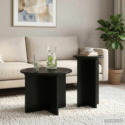 Set tavolini 2 pz Rovere Nero Ø 45 x 35 cm Legno ingegnerizzato