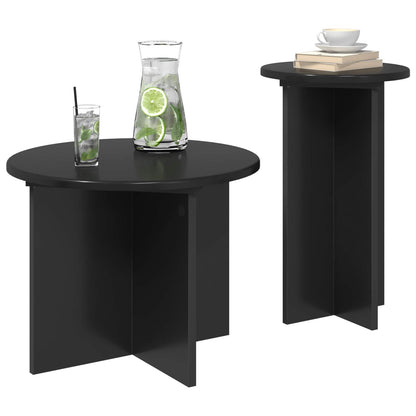 Set tavolini 2 pz Rovere Nero Ø 45 x 35 cm Legno ingegnerizzato