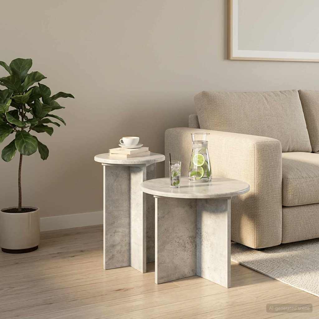 Set tavolini 2 pz Grigio Cemento Ø 45 x 35 cm