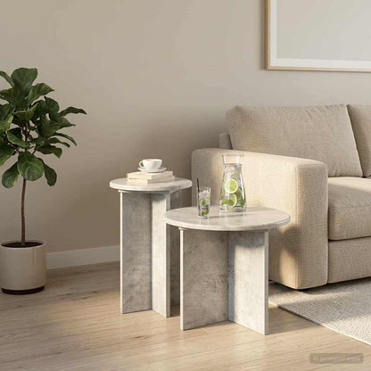 Set tavolini 2 pz Grigio Cemento Ø 45 x 35 cm